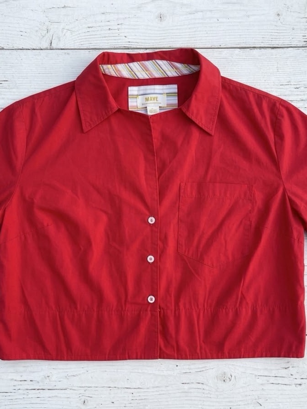 Maeve Anthropologie Red Cropped Boxy Short Sleeve Button Front Shirt Size Small